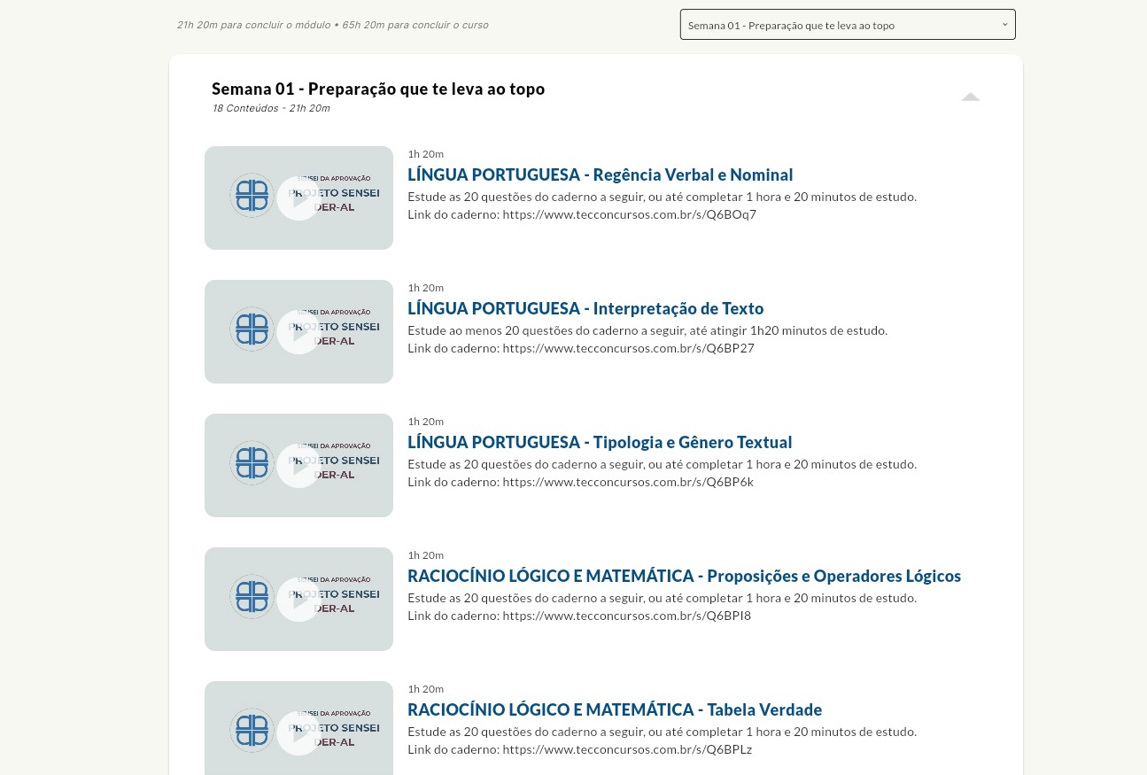 Interface da Plataforma Sensei