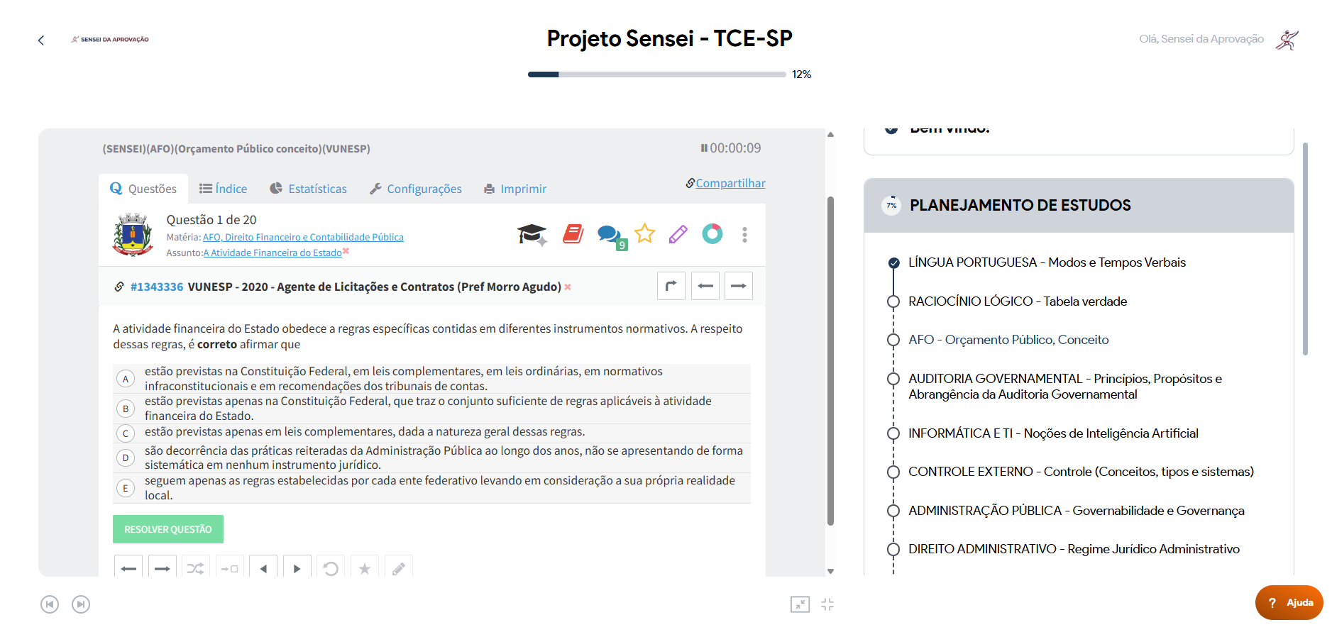 Interface da Plataforma Sensei
